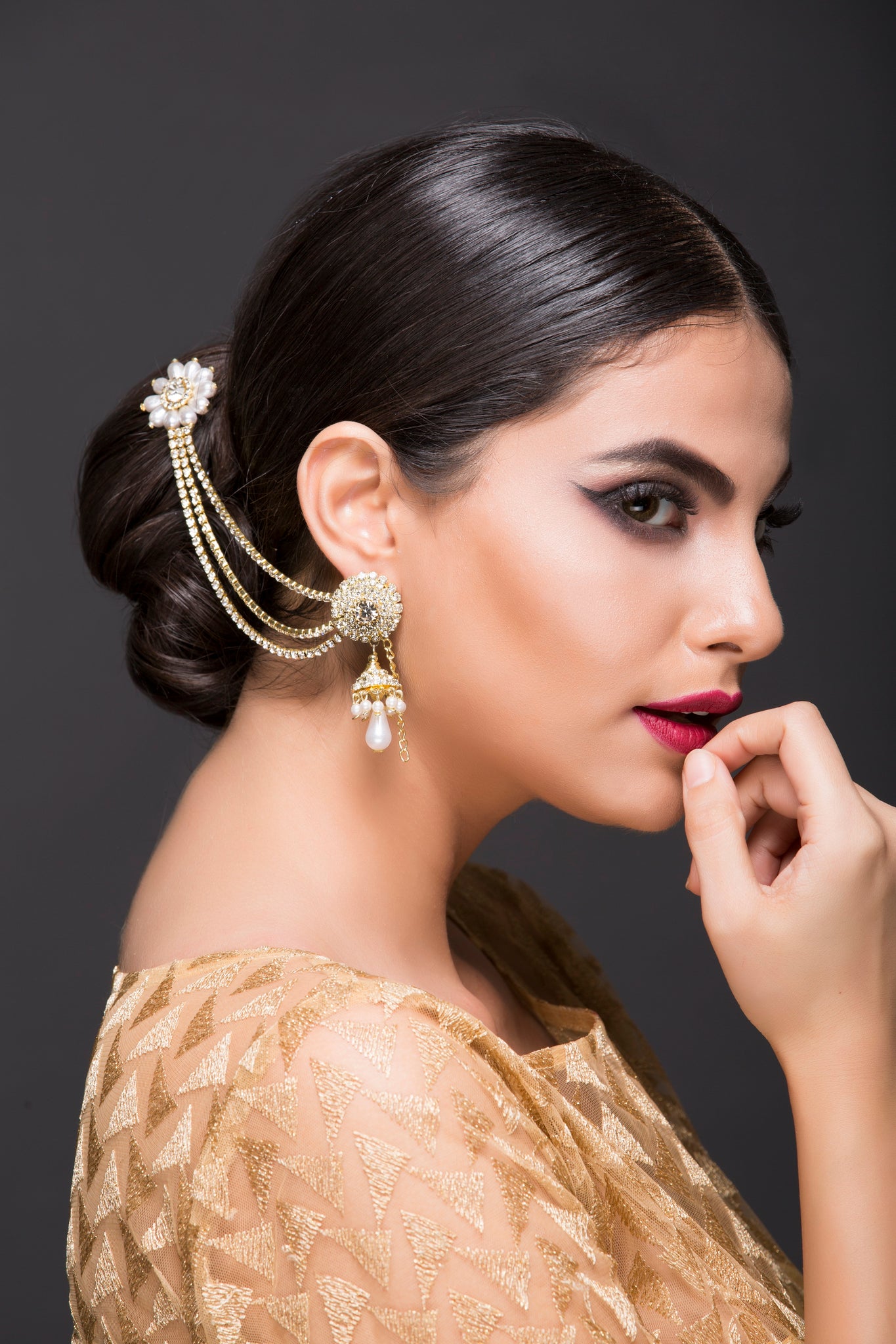Earrings With Ear Chain Kaan Chain, Bahubali Sahara Earrings With Hair Chain,  Indian Hair Accessory, Rajasthani Wedding Dance Jewellery - Etsy